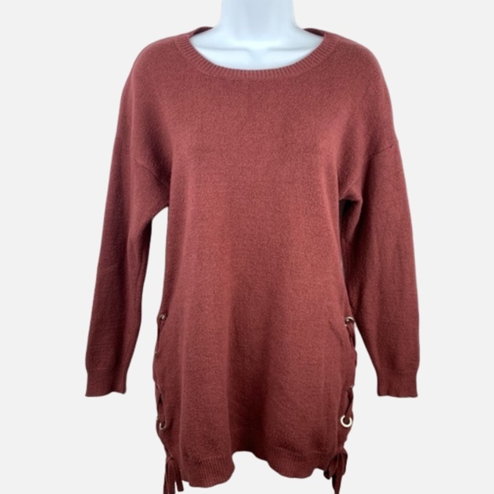 COPY - Debut Long Sweater Side Lace Red Orange Knit Long Sleeve